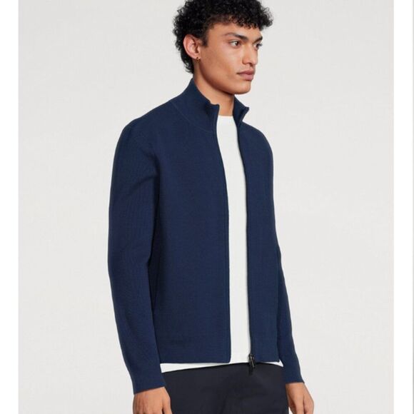 Theory Walton Oragnic Cotton Full Zip ribbed Sweater Size XL NEW Navy - Picture 3 of 15